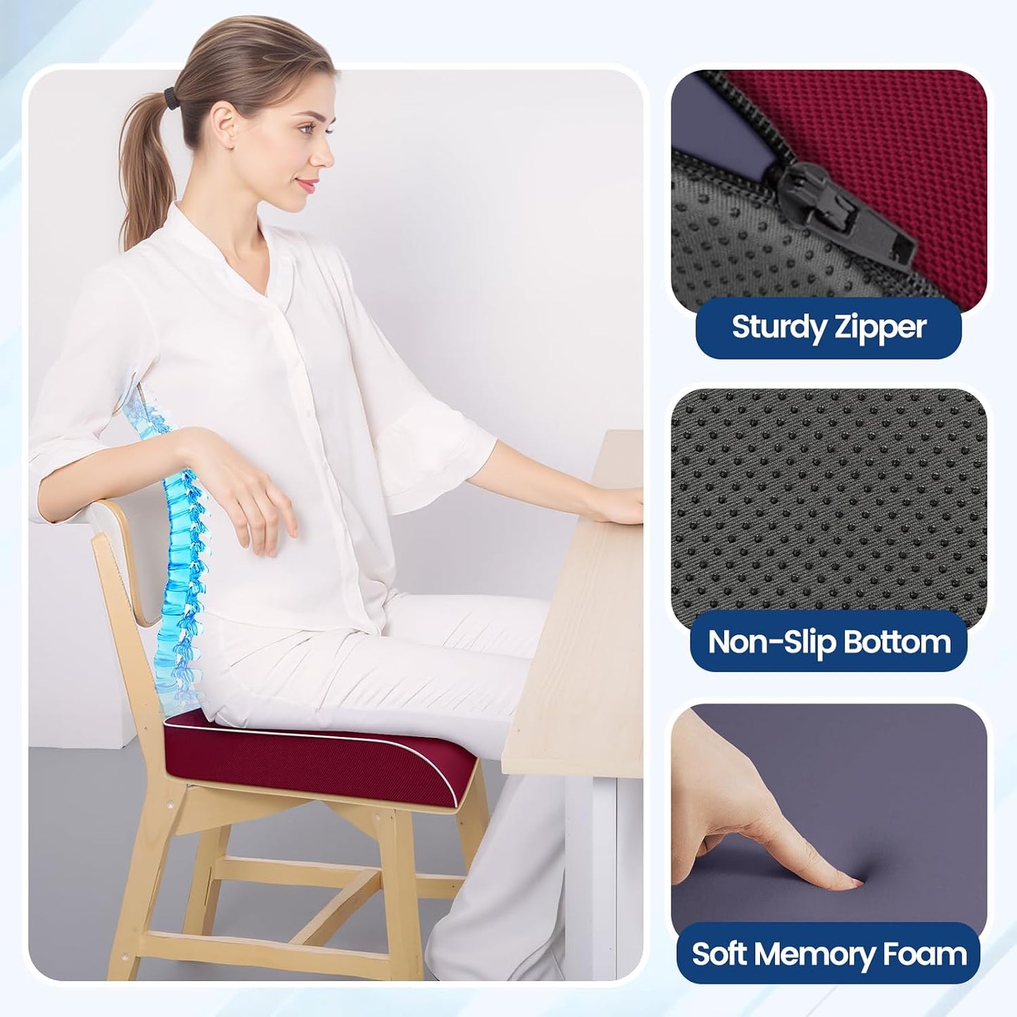 SweetSlubr Seat Cushion for Tailbone Pain Relief, Office Chair Cushion, Chair Pad, Memory Foam Large Cushion with Non-Slip Cover for Soft Support at Office Chair, Car Seat, Airplane, Black/Large
