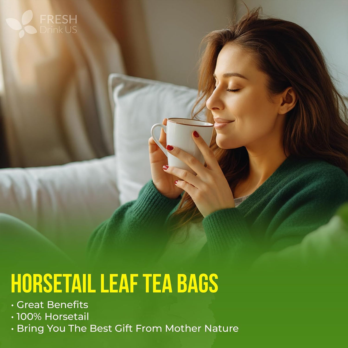 FreshDrinkUS, Premium 75 Horsetail Leaf Tea Bags, 100% Natural & Pure from Horsetail Loose Leaves Herbal Tea. Made with Natural Material Tea Bags. No Sugar, No Caffeine, No Gluten, Vegan.