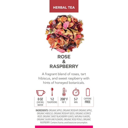Teabloom Rose and Raspberry Loose Leaf Herbal Tea with Rose Petals & Berries | Floral Fruit Caffeine-Free Blend | Canister Makes 35–50 Cups | Gift-Ready Reusable Tin