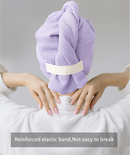 ROLSHOL 2 Pack Microfiber Hair Towel Wrap for Women, 32" x 11" Waffle Weave Hair Plopping Towel for Curly, Long & Thick Hair, Anti-Frizz Hair Turbans for Wet Hair (Pink, Grey)