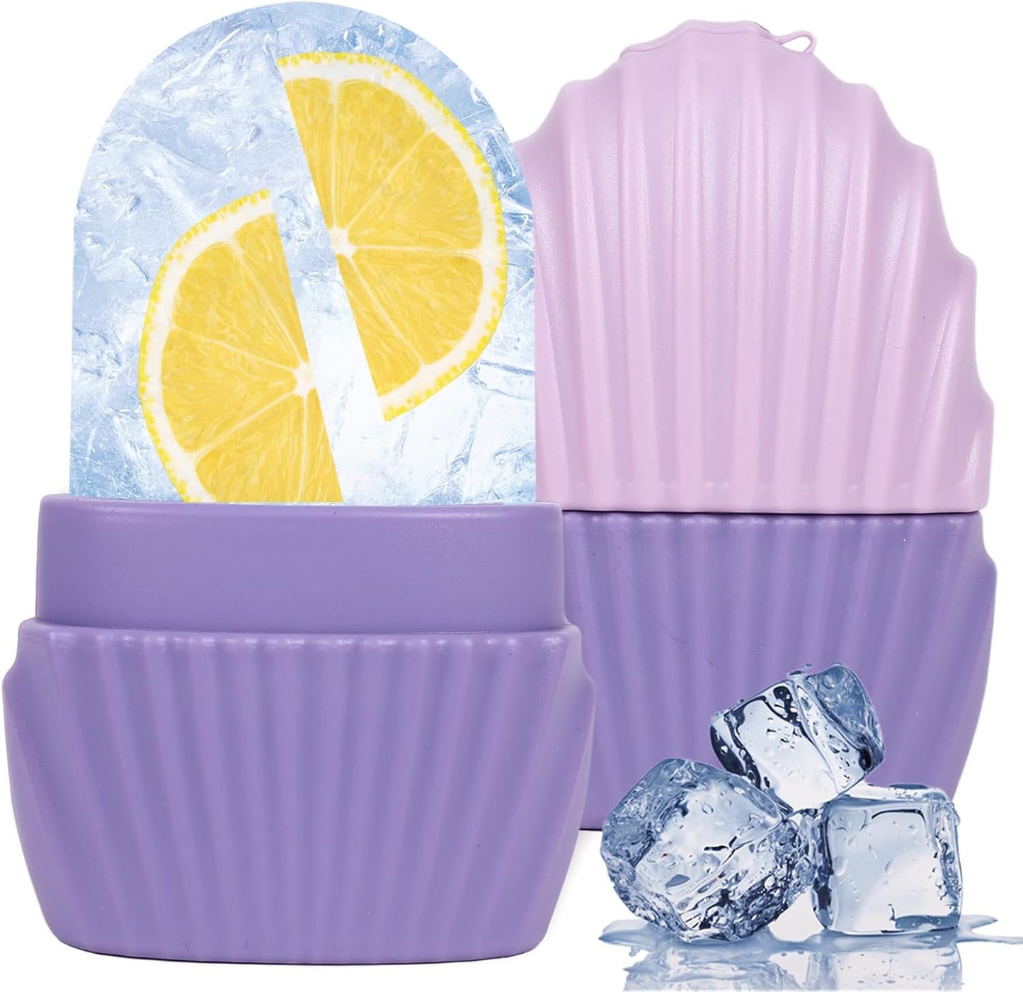 Ice Cube Roller for Face,Eyes and Neck,Reusable Silicone Ice Mold Mermaid Shell Shape for Shrink Pores Anti Wrinkle and Skin Beauty Care,Reduce Migraine Pain,Gua Sha Face Massage Tools (Pink)