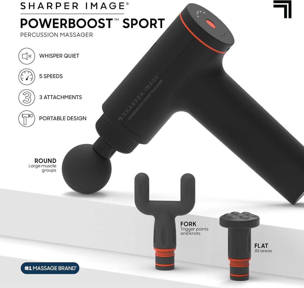 Sharper Image Powerboost Versa Heat & Cold Therapy Percussion Massage Gun