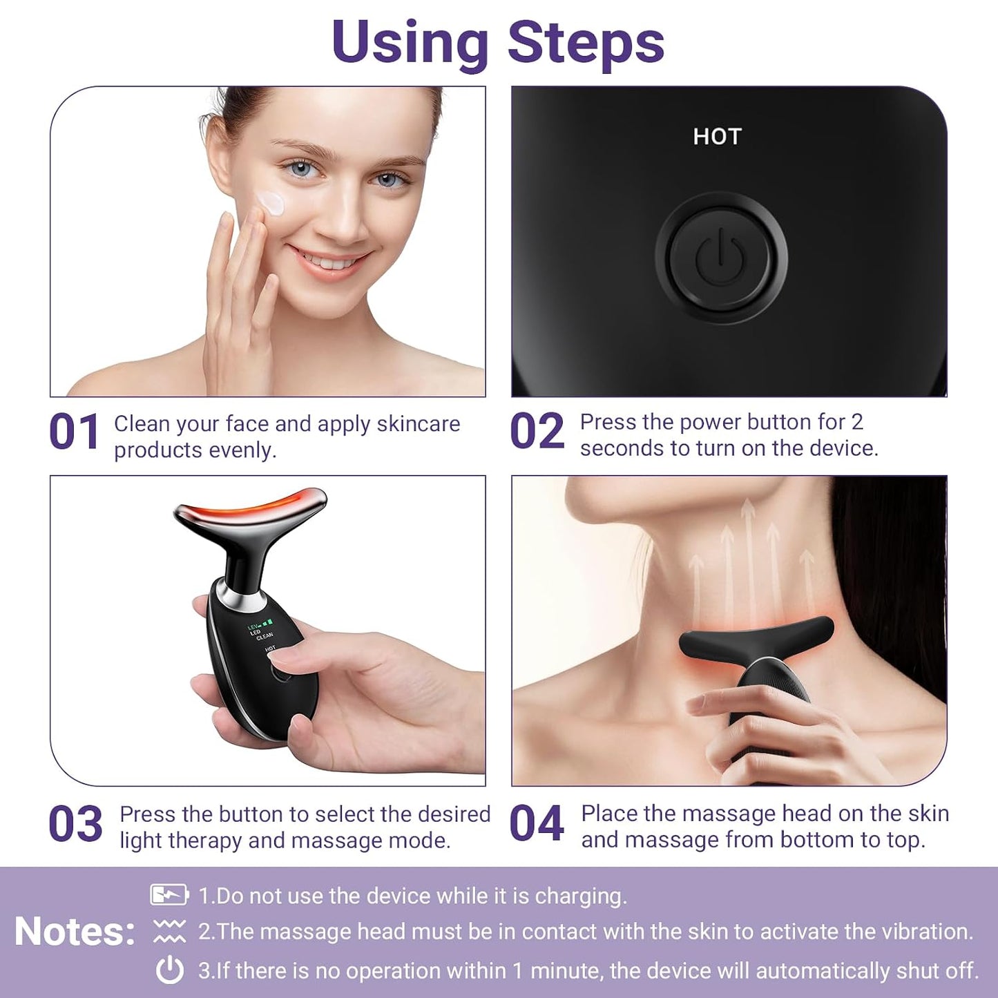 Neck Face Massager, Face Sculpting Tool, 3 Modes and Vibration for Facial Massager for Double - Chin Wrinkle,Daily Home Use, White
