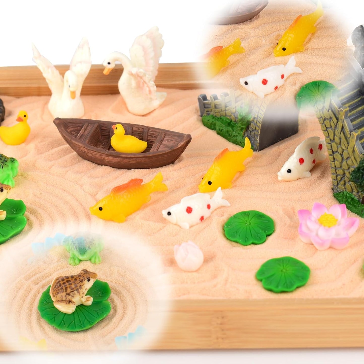 31 Pcs Zen Garden Kit for Desk, Mini Zen Sand Garden with Wooden Tray & Rake, Japanese Gift Set for Home, Office Desk Decor