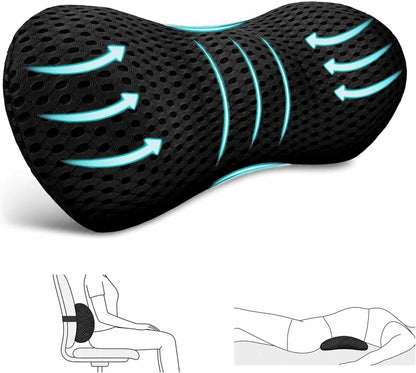 Lumbar Support Pillow for Office Chair, Ergonomic Memory Foam Back Cushion for Lower Back Support, Breathable Mesh Lumbar Cushion for Car Seat, Desk Chair & Long Sitting Relief