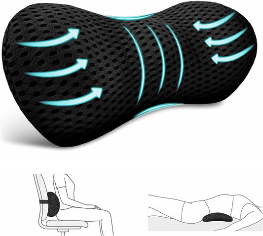 Lumbar Support Pillow for Office Chair, Ergonomic Memory Foam Back Cushion for Lower Back Support, Breathable Mesh Lumbar Cushion for Car Seat, Desk Chair & Long Sitting Relief