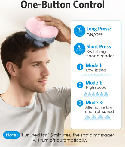 AMIR Upgraded Electric Scalp Massager, Portable Head Massager with Kneading 96 Massage Nodes, Handheld Head Scratcher Massager for Stress Relax and Pain Relief, Ideal Valentine‘s Day Gift for Her/Him
