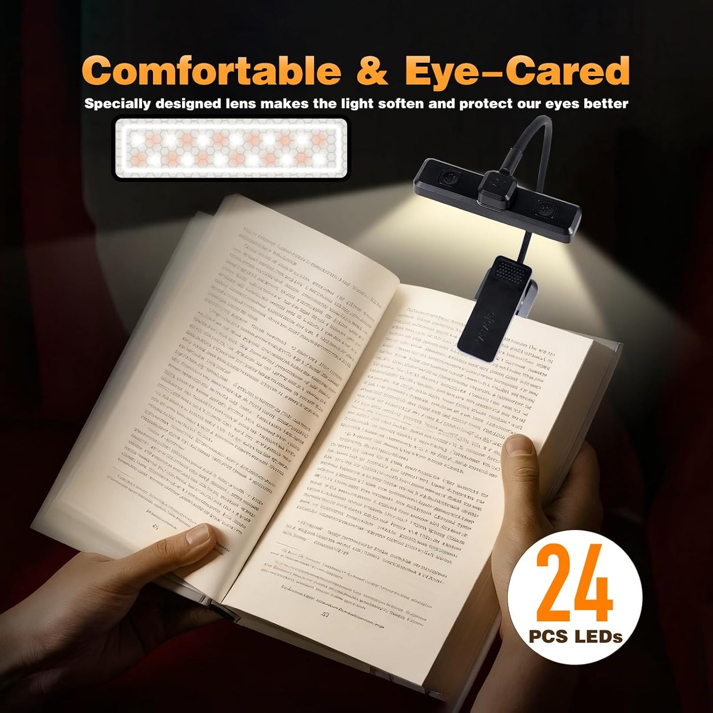 VAVOFO 24 LEDs Rotatable Book Light, Rechargeable Clip Reading Lamp