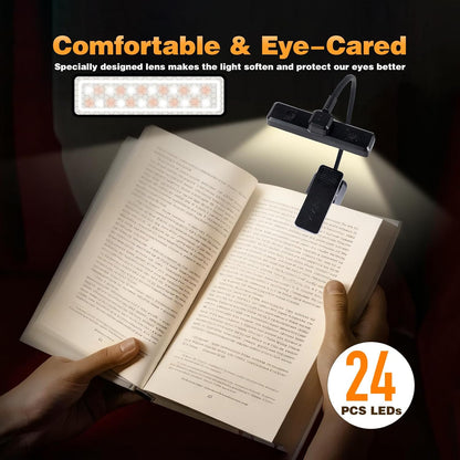 VAVOFO 24 LEDs Rotatable Book Light, Rechargeable Clip Reading Lamp