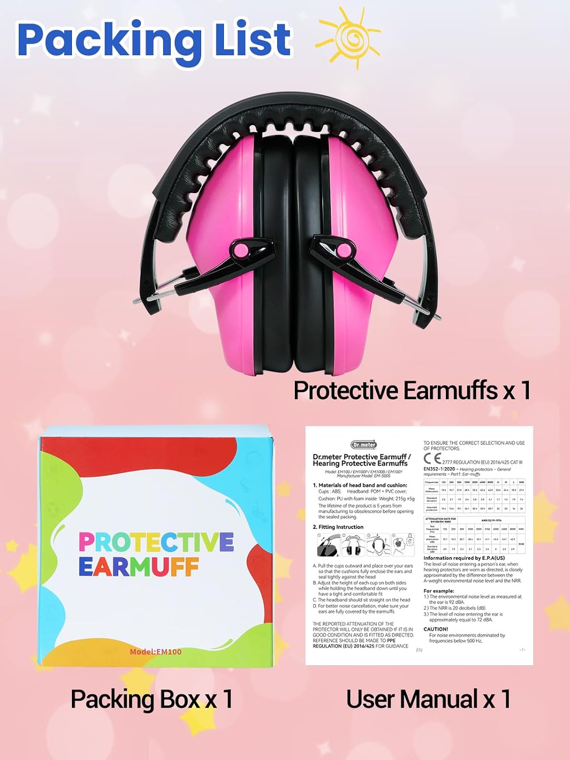 Dr.meter Ear Muffs for Noise Reduction: 27.4SNR Noise Cancelling Headphones for Kids Adults, EM100 Adjustable Hearing Protection Earmuffs for Monster Jam, Autism Sensory, Concerts, Fireworks