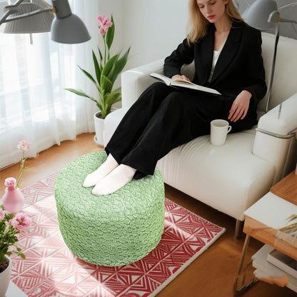 Round Pouf Ottoman 20 x 20 x 14 Inches Boho Poof Home Decor Floor Pouffe Ottoman Foot Rest for Couch Sofa Bean Bag Chairs Living Room Bedroom (Green)