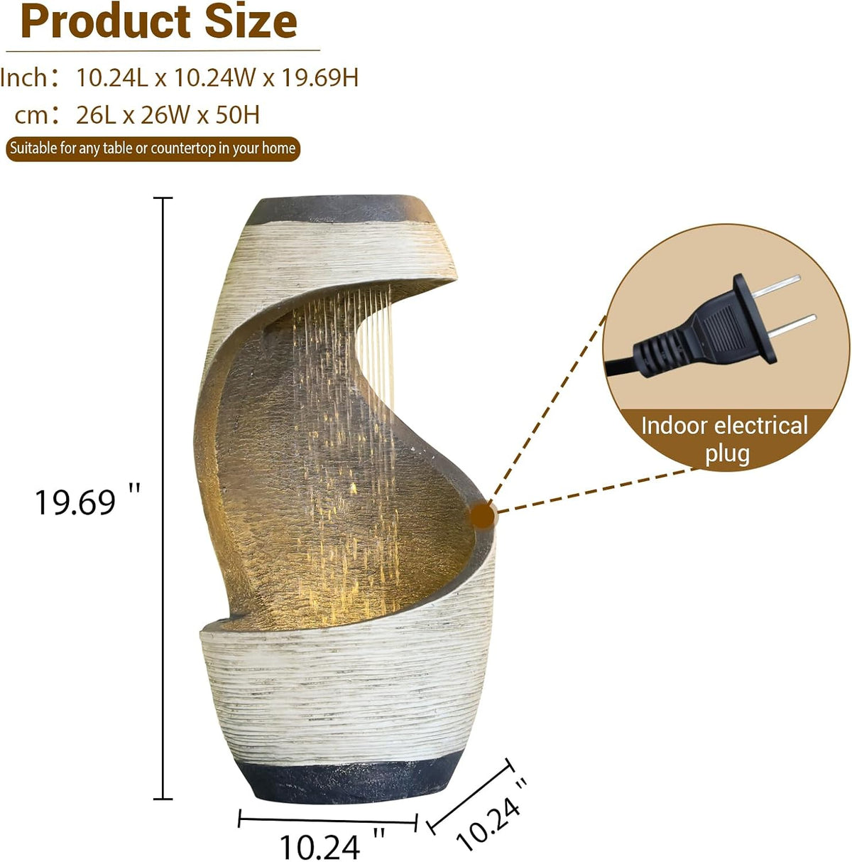 Sunlinua Modern Indoor Tabletop Water Fountain for Office Decor