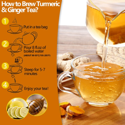 50 Premium Turmeric, Ginger, Cinnamon Blend Tea Bags, 100% Natural & No Additives & Caffeine Free.