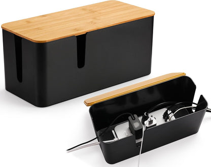 ZhiYo 2 Pack Cable Management Box, Medium & XL, Power Strip Organizer Black