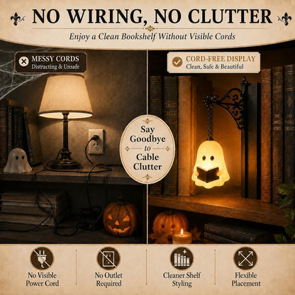 Library Lantern-Decorative Bookshelf Lighting, Mini Bookshelf Lamp Slides Between Books, Warm Amber LED Nook Light & Bookshelf Lantern for Book Nook, Shelf Decor Gift for Book Lovers(Reading Ghost)