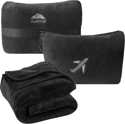 BlueHills Premium Soft Plush Mini Travel Blanket Pillow Plane 2 in 1 Gray