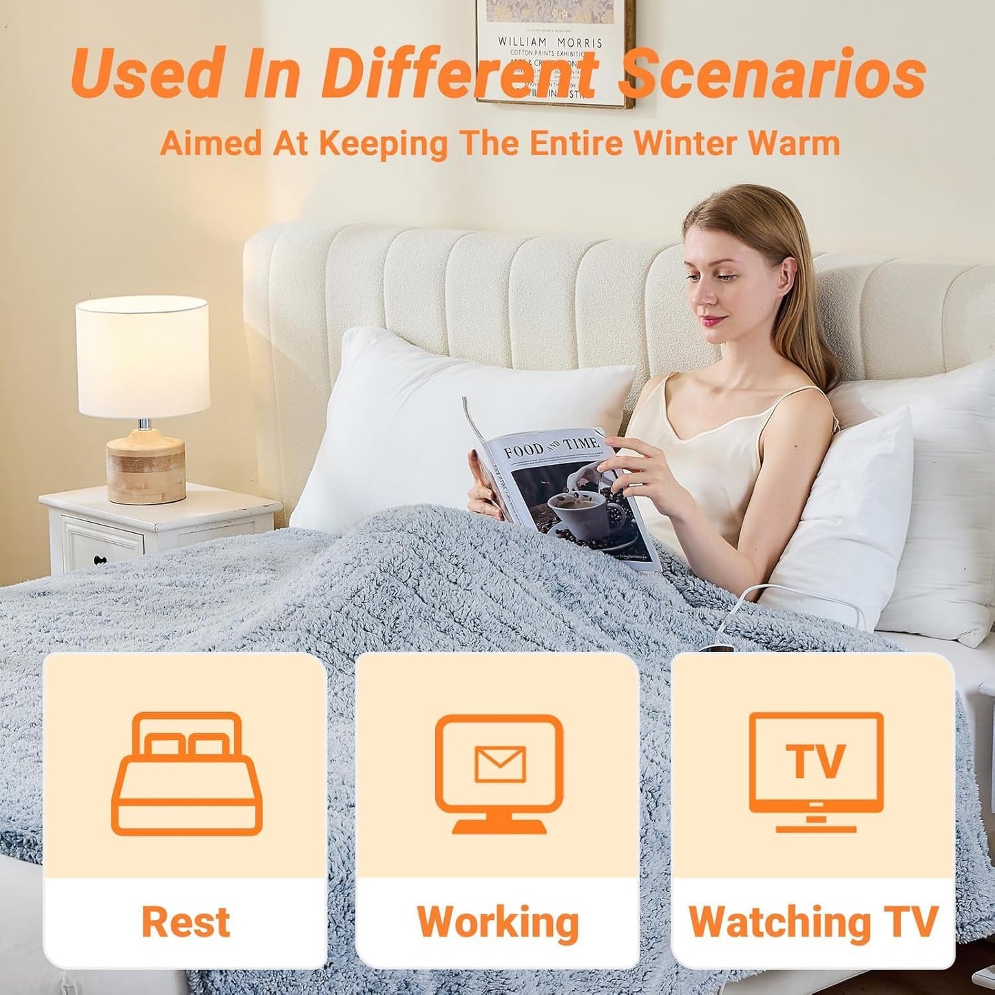 Electric Blanket Heated Throw, Soft Flannel 50"x60" Heating Blanket with 8 Hours Auto Off 10 Fast Heating Levels Machine Washable Sherpa Heated Blanket with Overheating Protection