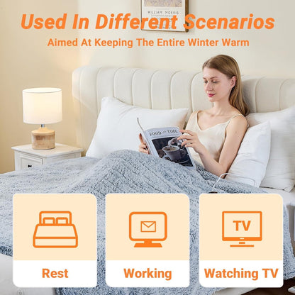 Electric Blanket Heated Throw, Soft Flannel 50"x60" Heating Blanket with 8 Hours Auto Off 10 Fast Heating Levels Machine Washable Sherpa Heated Blanket with Overheating Protection