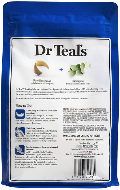 Dr Teal's Epsom Salt Bath Soaking Solution, Eucalyptus and Lavender, 2 Count, 3lb Bags - 6lbs Total
