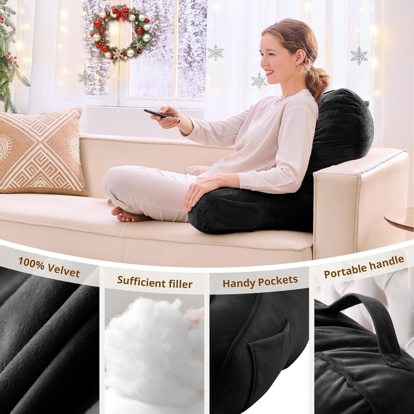 Sasttie Reading Pillows for Sitting in Bed Adult, Back Pillow Bed Sitting Up, Back-Rest Support Cushion for Sit Up on Couch, Sofa, and Floor, Dorm Essentials, Oeko-Tex Certified, Dark Grey