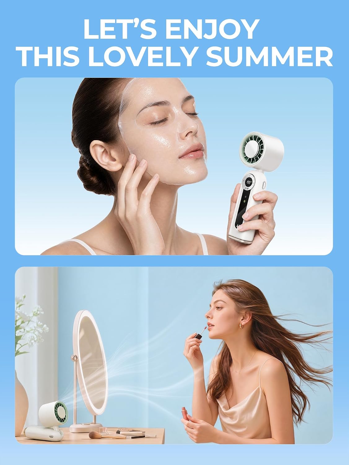Rechargeable Handheld Fan with Cooling Plate, 199 Speeds and LED Display
