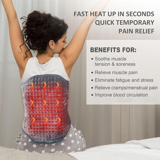 Snailax Heating Pad for Back Pain Relief，Electric Heat Pad for Period Cramps, Neck, Shoulders, Heated Pad with Adjustable Strap, 6 Heat Levels, Auto Shut Off, 16”x24”,Washable,Gifts for Man Dad