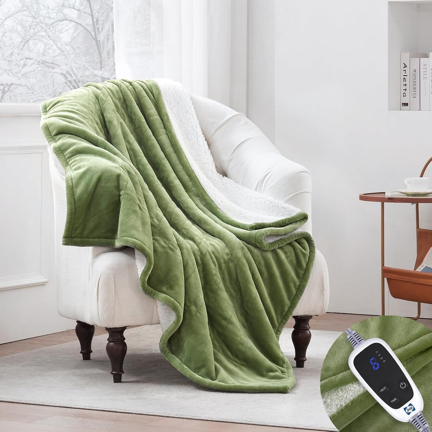 Sealy Electric Throw Blanket, Flannel & Sherpa Heated Throw with 6 Heating Levels & 2-10 Hours Auto Shut Off, Fast Heating & Machine Washable, 50x60 Inch, Light Grey