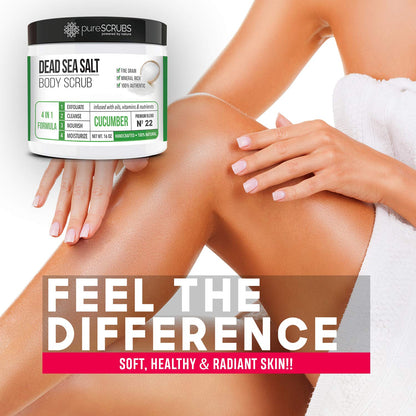 pureSCRUBS Premium Cucumber Body Scrub Set, Exfoliating Dead Sea Salt Scrub