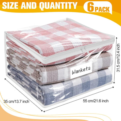 Plastic Storage Bags with Easy-Glide Zipper, Durable Clear Vinyl Zippered Storage Bags for Clothes Sweaters Comforters Blankets Sheets Bedding (15.7 x 13.8 x 3.9 Inch, Transparent White)