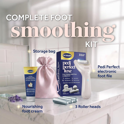 Dr. Scholl's Pedi Perfect Electric Foot Callus Remover, Waterproof, Rechargeable with x2 Roller Heads, Removes Hard Skin for Soft Beautiful Feet, 90 Minute Run Time, Dust Catcher, Pedicure Tools