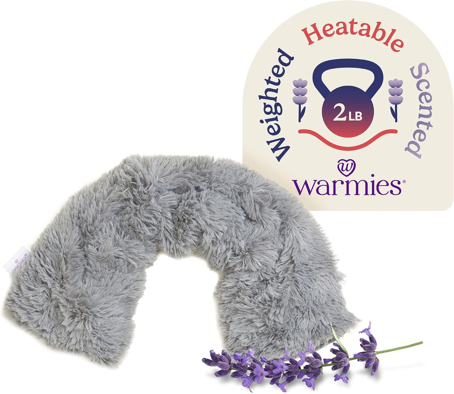 warmies Microwavable Neck & Shoulder Wrap - Weighted Neck Wrap - Microwavable Heat Pack for Shoulders - Chillable Heating Pad with Lavender for Aches & Pain - Marshmallow Gray, 19 x 5 x 3 in, 2 lb
