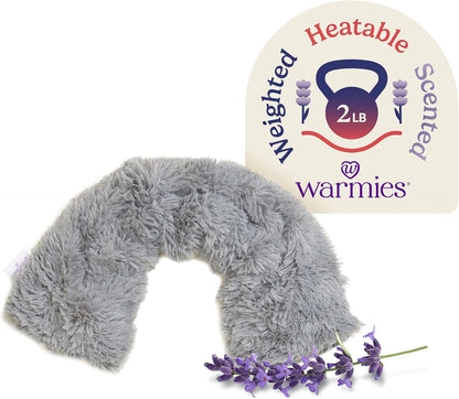 warmies Microwavable Neck & Shoulder Wrap - Weighted Neck Wrap - Microwavable Heat Pack for Shoulders - Chillable Heating Pad with Lavender for Aches & Pain - Marshmallow Gray, 19 x 5 x 3 in, 2 lb