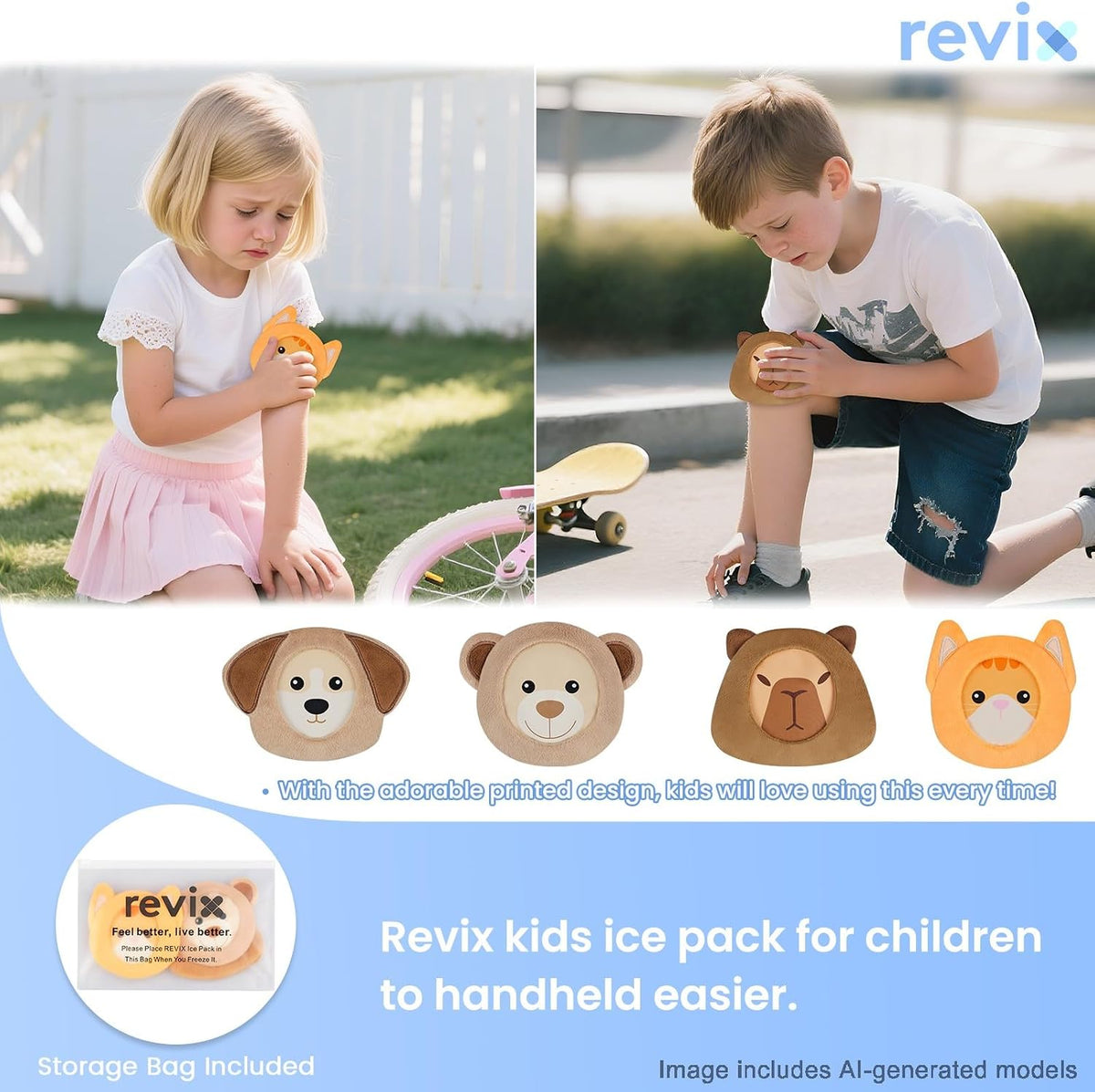 REVIX Kids Ice Packs - Reusable Gel Cold Packs for Toddlers and Babies