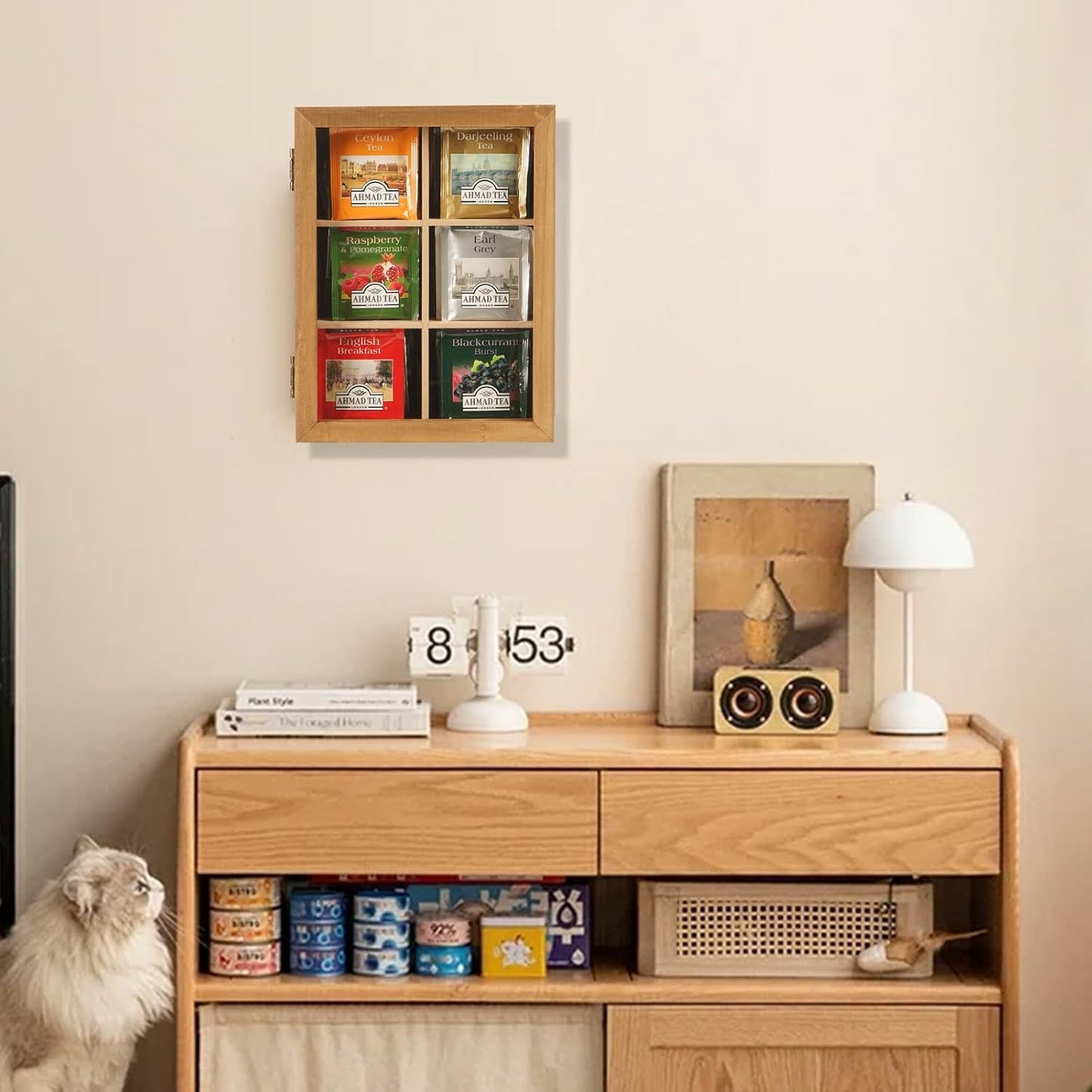 Wood Big Black Tea Bag Organizer Storage Box 12-Compartment Multi-Functional Box,Vintage Tea Case.