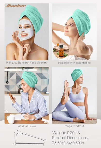 Hicober Microfiber Hair Towel Wrap, Fast Drying Hair Towels for Women, Soft Lightweight Quick Dry Turban for Curly & Long Hair–3 Pack(Blue/Grey/Pink)