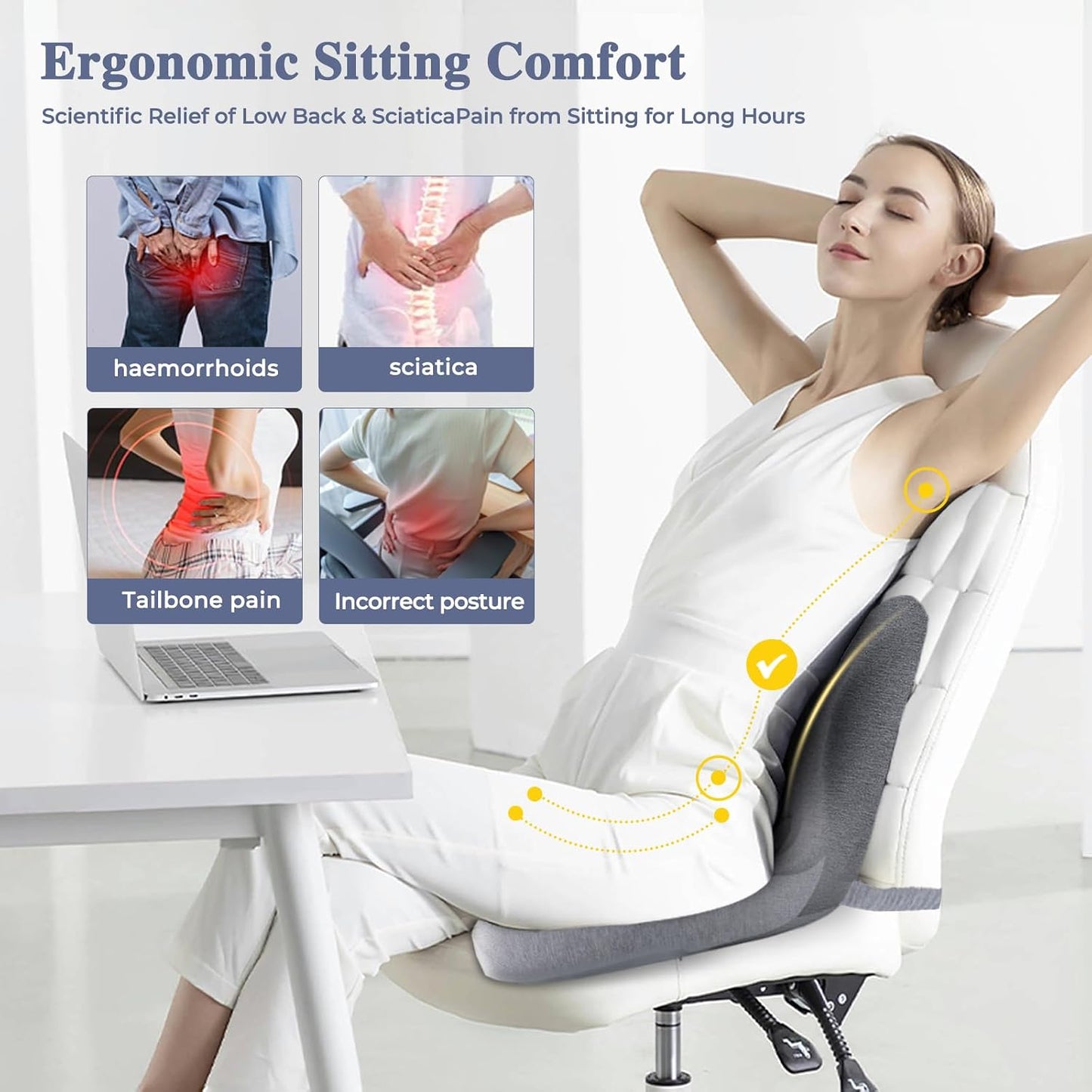 Car Seat Cushion, Memory Foam Driving Cushion with Adjustable Strap, Ergonomic Pad for Car & Semi Truck, Office Chair Cushion for Sciatica & Lower Back Pain Relief, Dark Gray