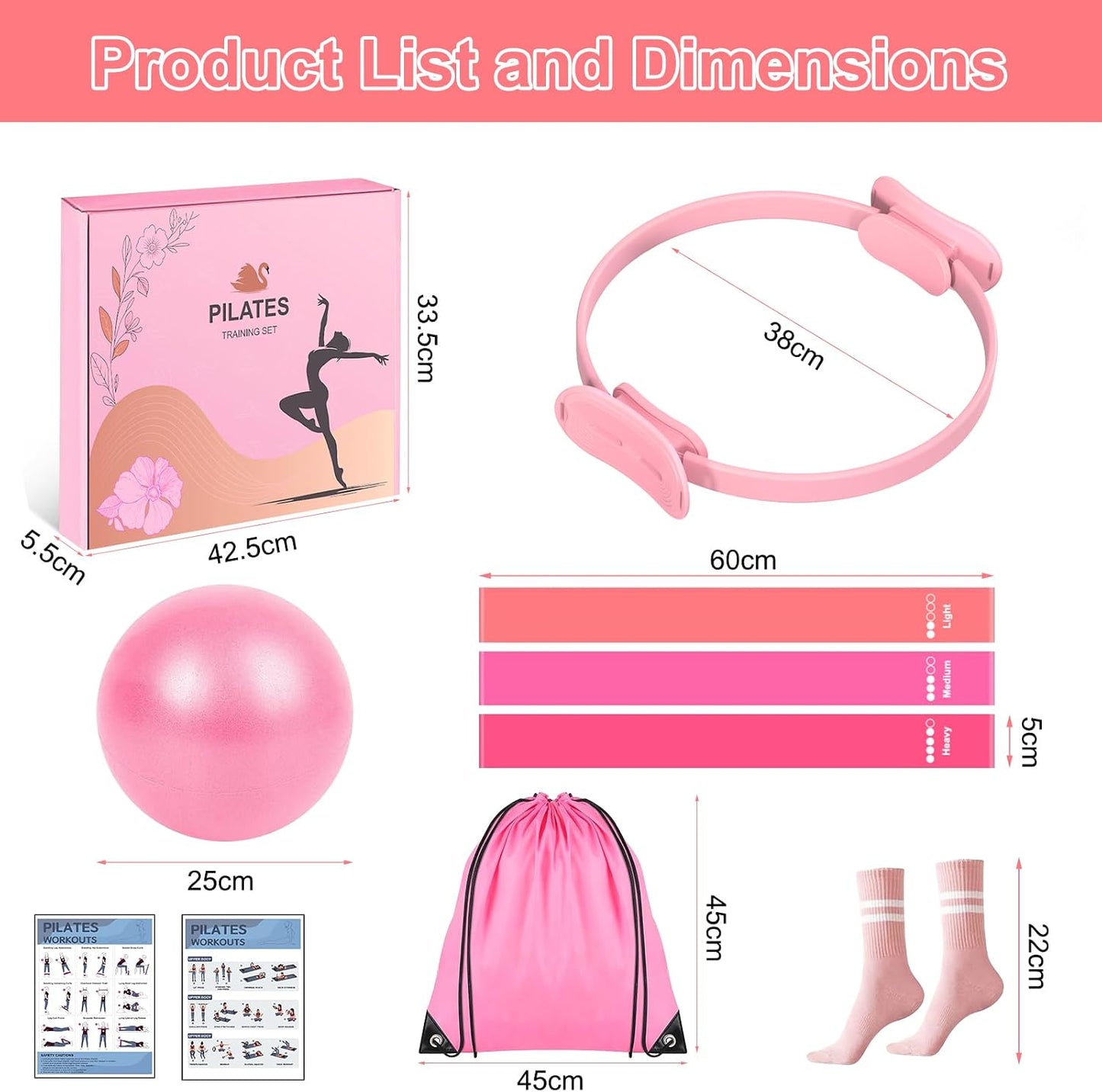 Pilates Kit for Home Workouts Set for Women, Pilates Ring Equipment and Ball Set Home Pilates Workout Kit with 15" Magic Circle Ring and Resistance Bands, A Must-Have for Beginners and Seasoned Yogis