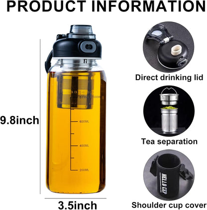 34oz Glass Water Bottle with Capacity Mark & Sleeve, BPA-Free Tea Bottle with Infuser for Hot & Cold Drinks, Tea, Coffee and Water for Gym, Home & Office