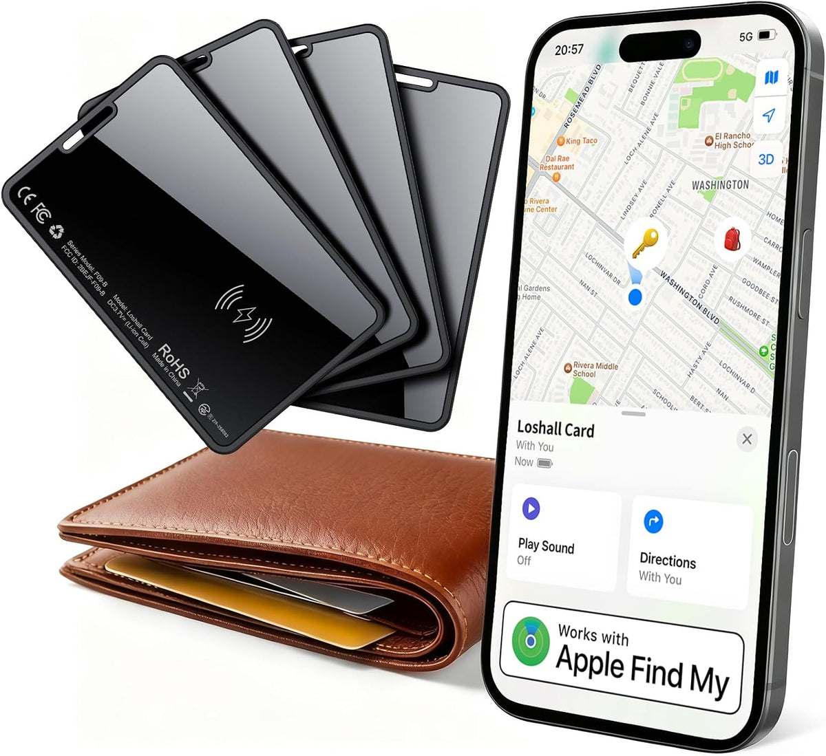 0.09in Slim Wallet Tracker Card for Apple iOS Find My App
