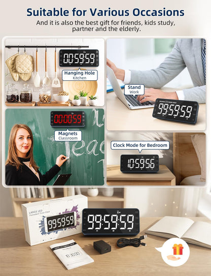 Large 7.8" Digital Timer with LED Display, Magnetic for Kitchen & Classroom