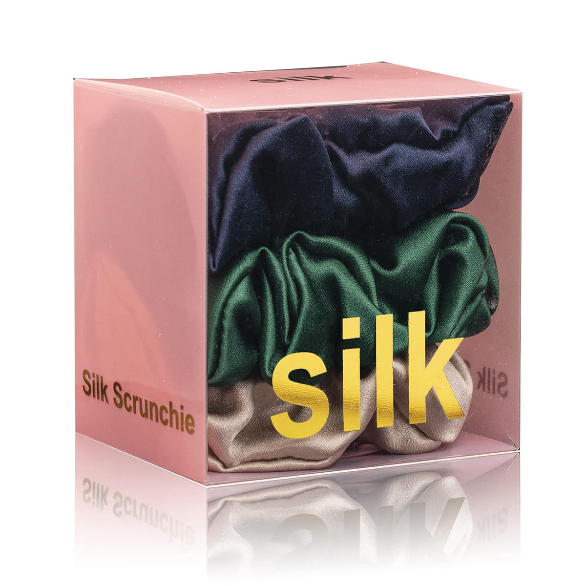 Silk Scrunchies for Hair 100% Mulberry Silk Hair Ties 3 Pack(Black, Navy Blue, Emerald)