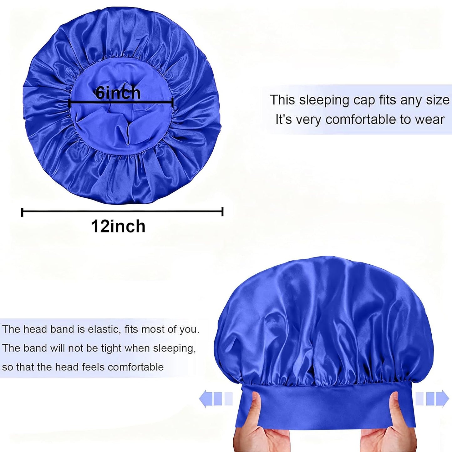 4Pcs Silk Satin Bonnets for Sleeping - Elastic Wide Band Wrap for Black Women Men,Silk Bonnets for Curly Hair,Large Hair Cap for Sleeping (Black+Wine Red+Purple+Brown)
