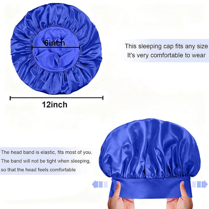 4Pcs Silk Satin Bonnets for Sleeping - Elastic Wide Band Wrap for Black Women Men,Silk Bonnets for Curly Hair,Large Hair Cap for Sleeping (Black+Wine Red+Purple+Brown)