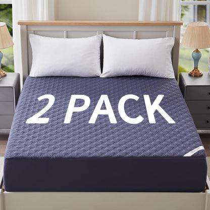 2 Pack Waterproof Mattress Protector, Queen Size Mattress Pad Noiseless with Deep Pocket Fitted for 6"-18", Soft Breathable Dirt-Proof Bed Mattress Cover Washable for Home, Bedroom, Hotel (Gray)