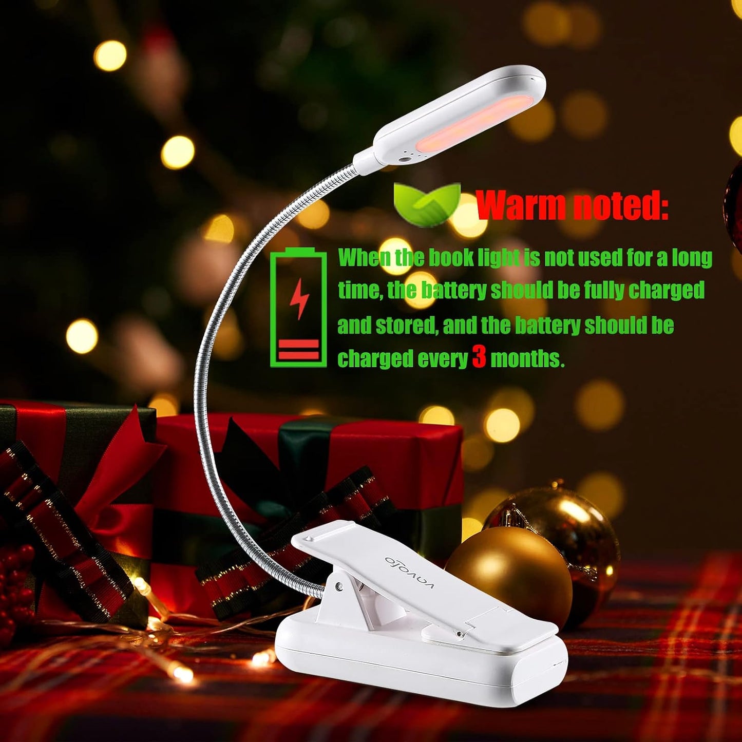 VAVOFO Amber Rechargeable Reading Light, Blue Light Blocking Book Light, 7 LEDs Eye Care 9 Colors 9 Brightness Clip On for Kids Bookworms Reading in Bed with Power Indicator Lasting 70h (Black)