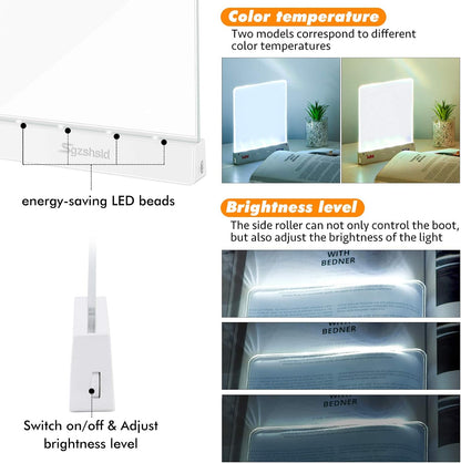 Book Light,Battery Powered Flat Plate led Book lamp,Brightness Adjustable,2 Color Temperature,Kids Book Light for Reading in Bed at Night Clip on Book Lovers Gifts (Warm)