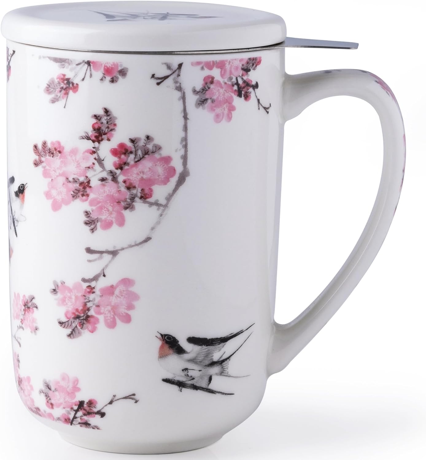 AmorArc Porcelain Tea Mug with Infuser and Lids, 18 Oz Large Cup Strainer with Bag Holder for Loose Leaf Tea, Steeping Coffee Mug for House-warming Wedding Birthday Gift