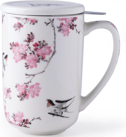 AmorArc Porcelain Tea Mug with Infuser and Lids, 18 Oz Large Cup Strainer with Bag Holder for Loose Leaf Tea, Steeping Coffee Mug for House-warming Wedding Birthday Gift
