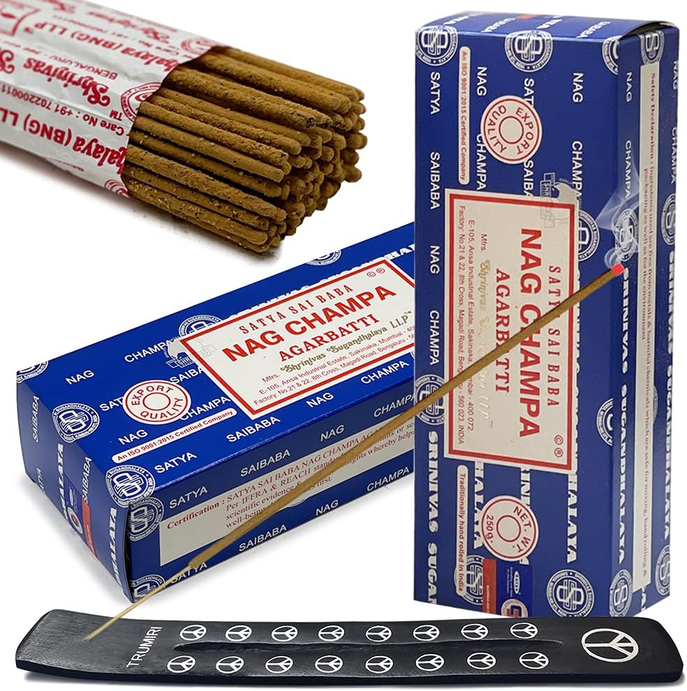 TRUMIRI Incense Stick Holder Bundle with Satya Sai Baba Nagchampa 250g Bulk Incense Sticks Nag Champa Agarbatti - Pack of 1 (Approx 250 Insence-Sticks)
