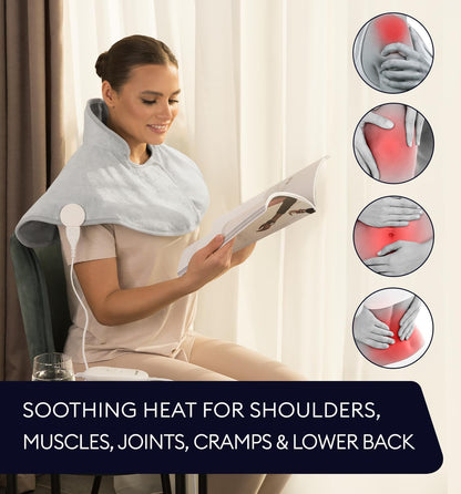 GENIANI Electric Heating Pad for Back Pain & Cramps Relief, Electric Throw, Self Care Gifts for Women, Heating Pad for Neck & Shoulder, Machine Washable Microplush, Auto Shut Off (12"x24", Tabby Gray)
